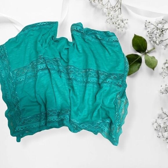 xs sea green lace inset free people crop poncho - Picture 2 of 4